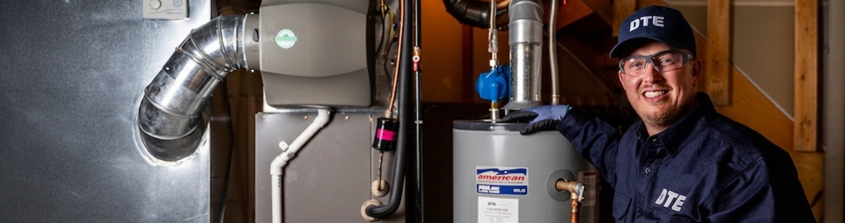 DTE technician servicing a water heater